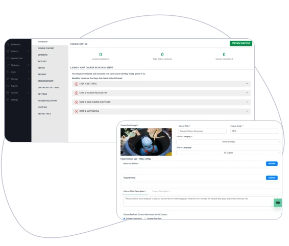 Course Builder interface showing course creation tools